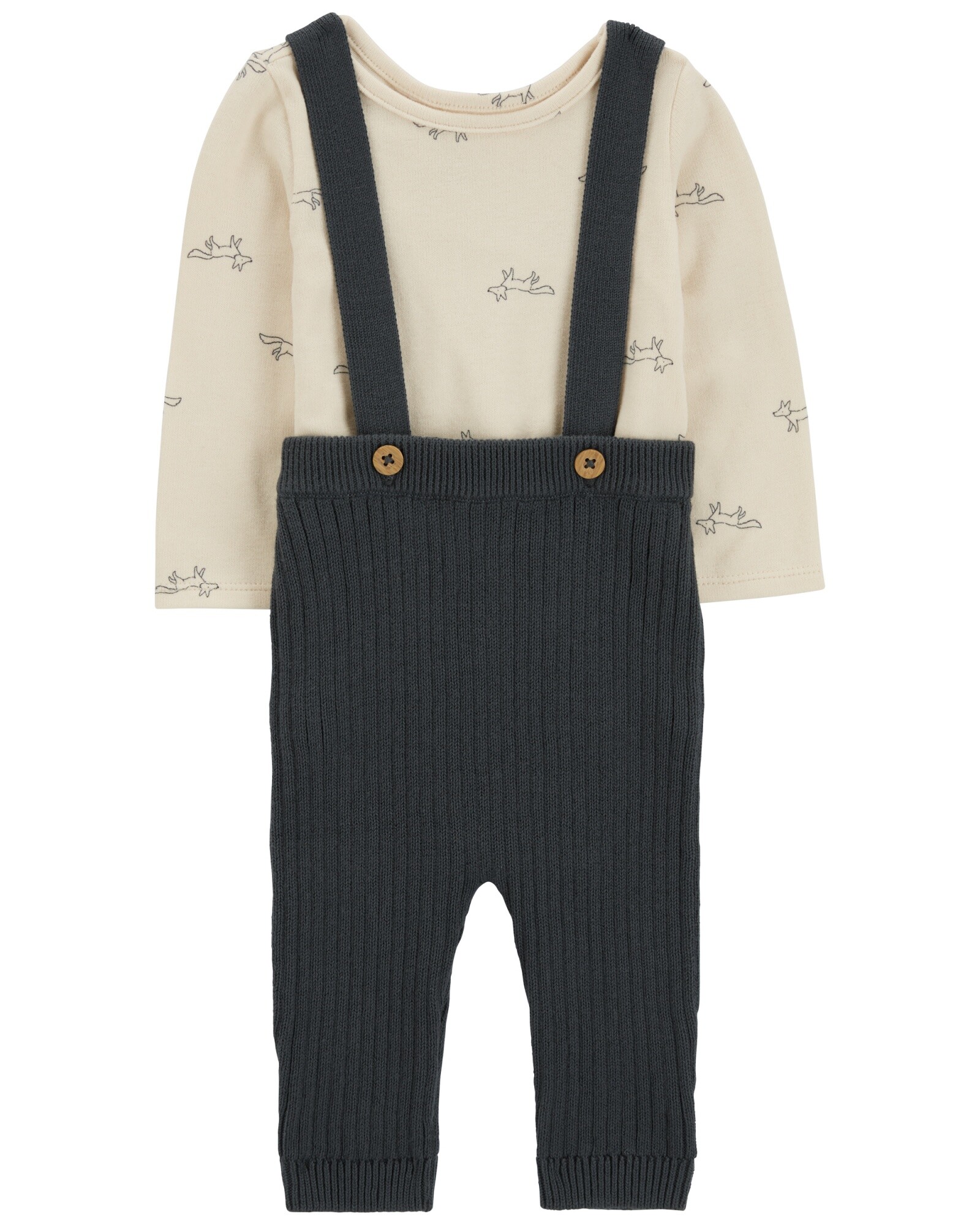 Set dos piezas de algodón, pantalón con tiradores y body Sin color