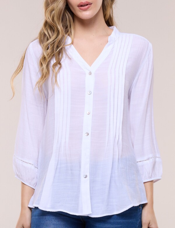 Blusa Con Alforzas En Delantero Y Botones BLANCO