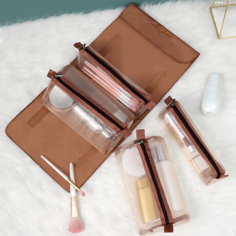 Neceser plegable con estuches con velcro Marron