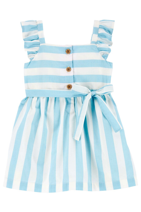Vestido de popelina con volantes y lazo, diseño a rayas Vestido de popelina con volantes y lazo, diseño a rayas