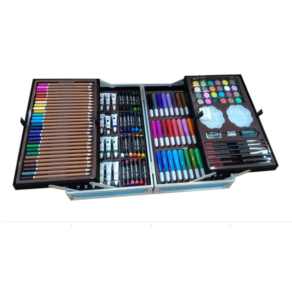 Valijita con colores 145 Piezas Marcadores Pinturas Pinceles Celeste