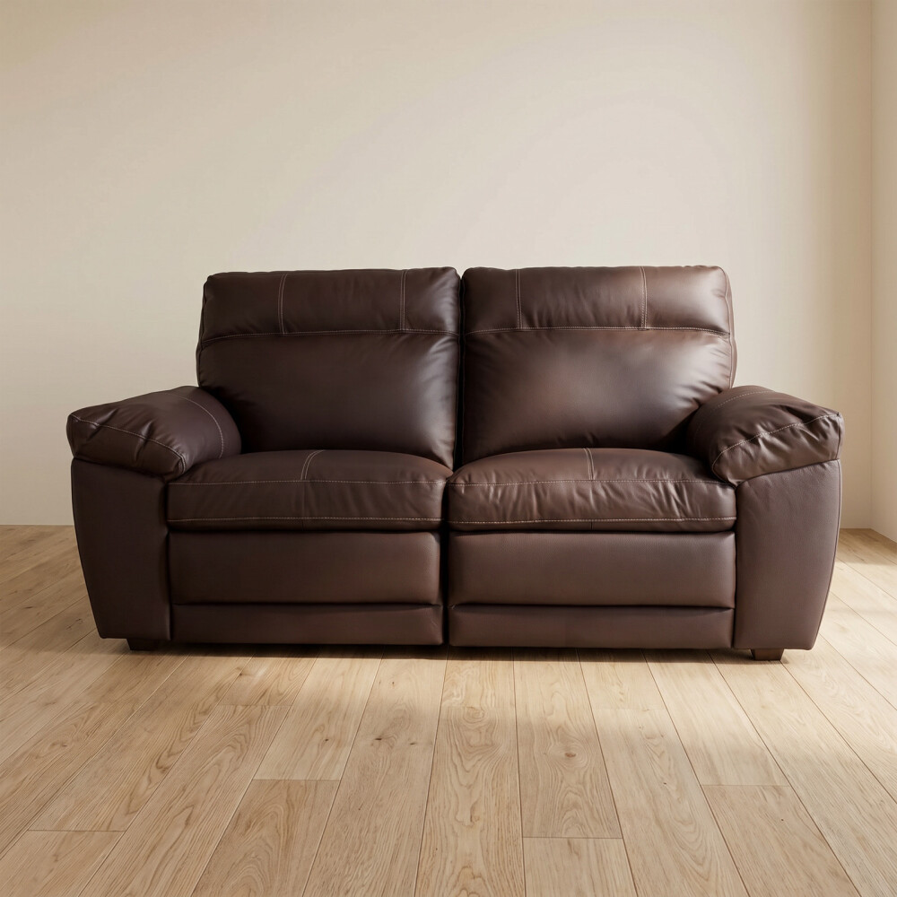 SOFÁ RECLINER 2 CUERPOS CUERO-100-NATURAL MARRON IMPERIAL CHOC.