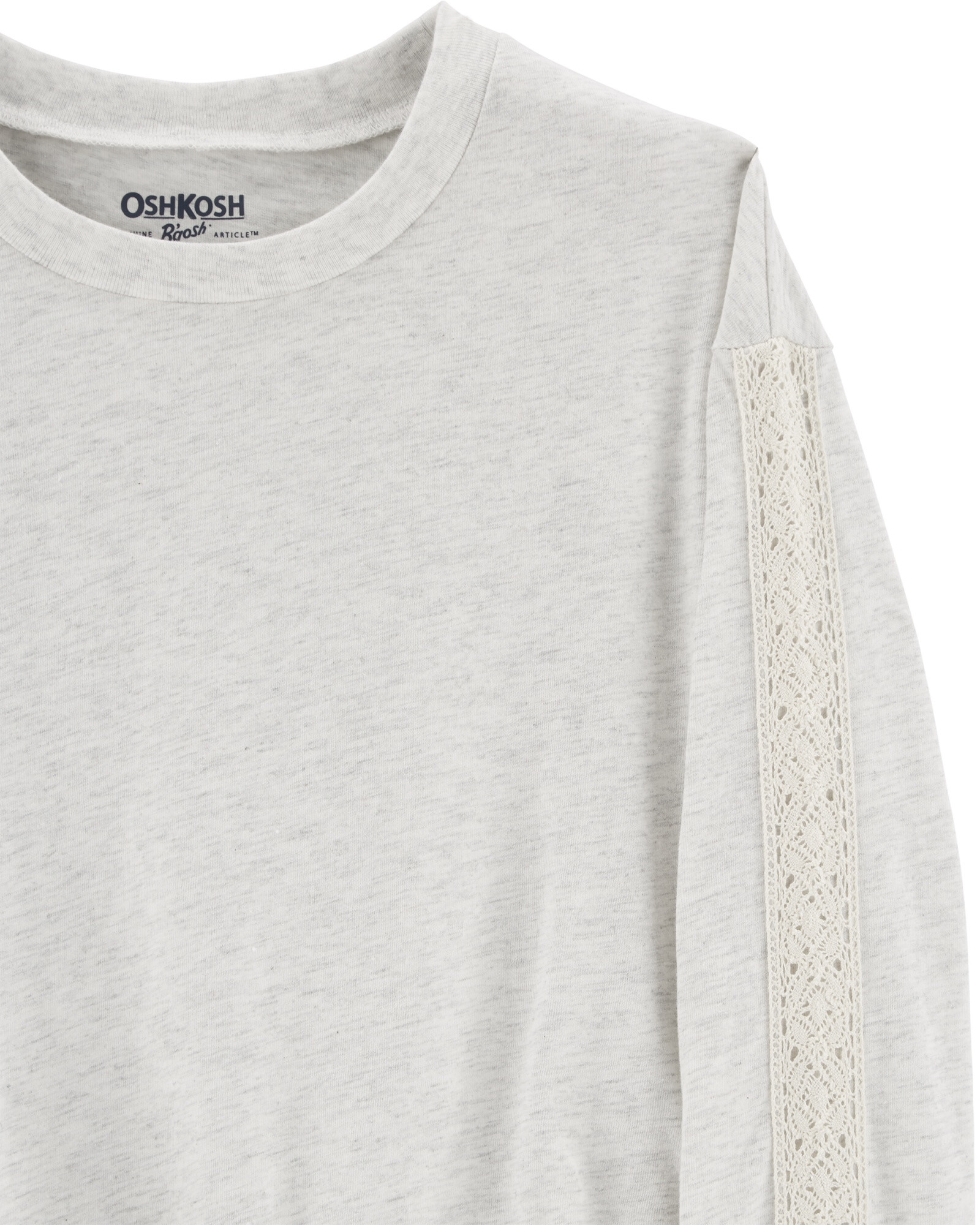 Remera de algodón manga larga con detalles en broderie Sin color
