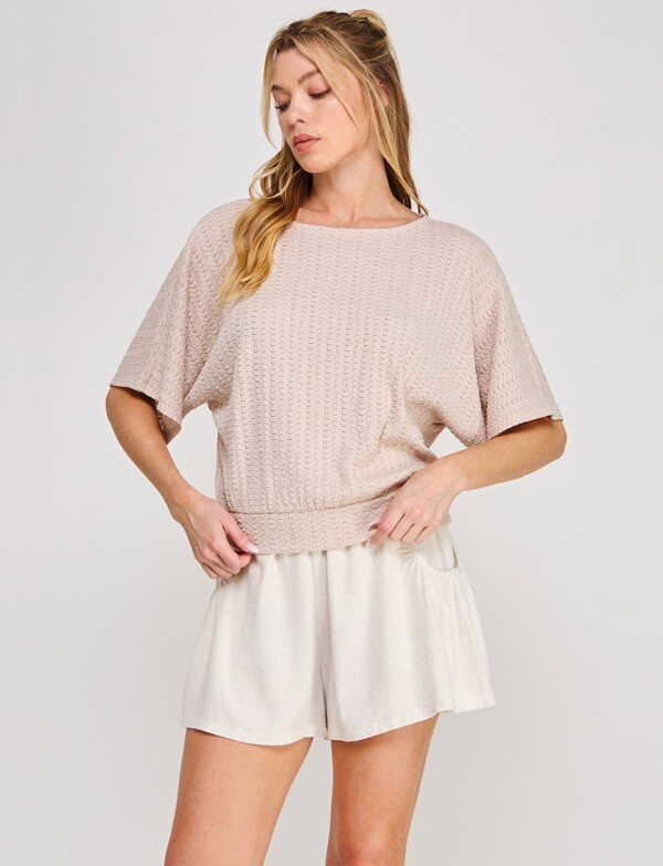 Blusa De Punto Texturado Manga Mariposa BEIGE