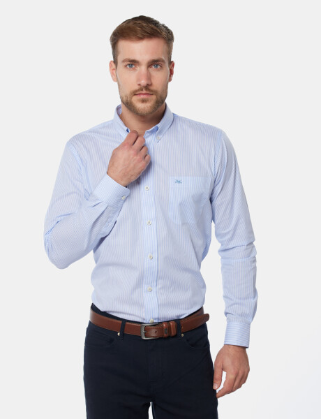 CAMISA SPORT A RAYAS Celeste