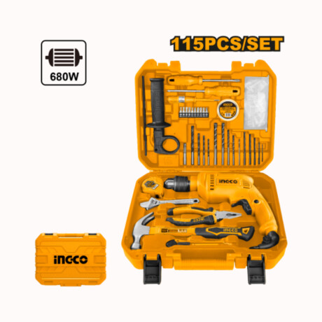 Set Taladro INGCO + Herramientas + Valija 680W