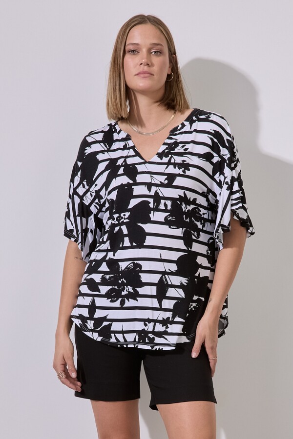 Blusa Flores Print BLANCO/NEGRO