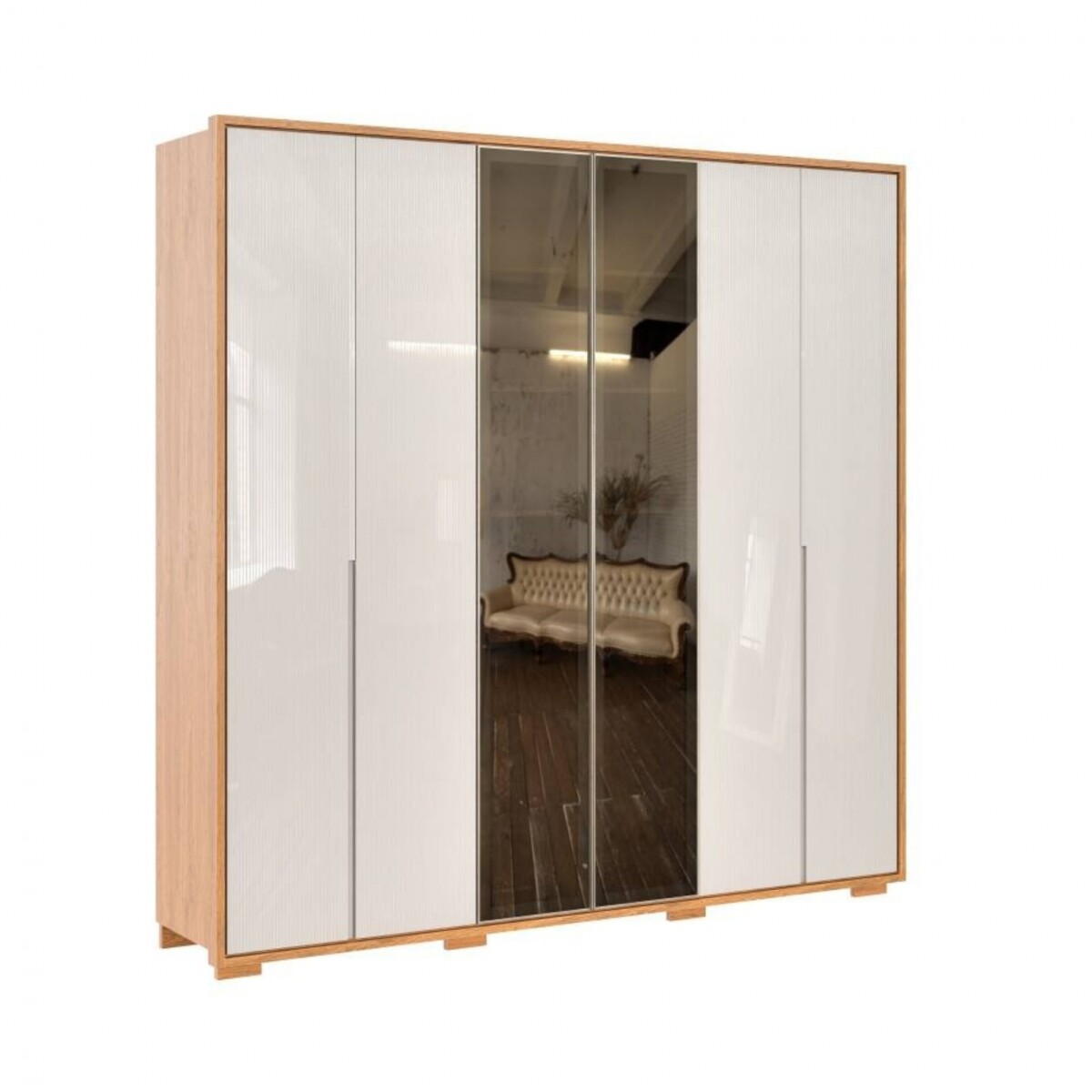 Ropero con Espejo 6 puertas - Moderna - Marrón y Arena 