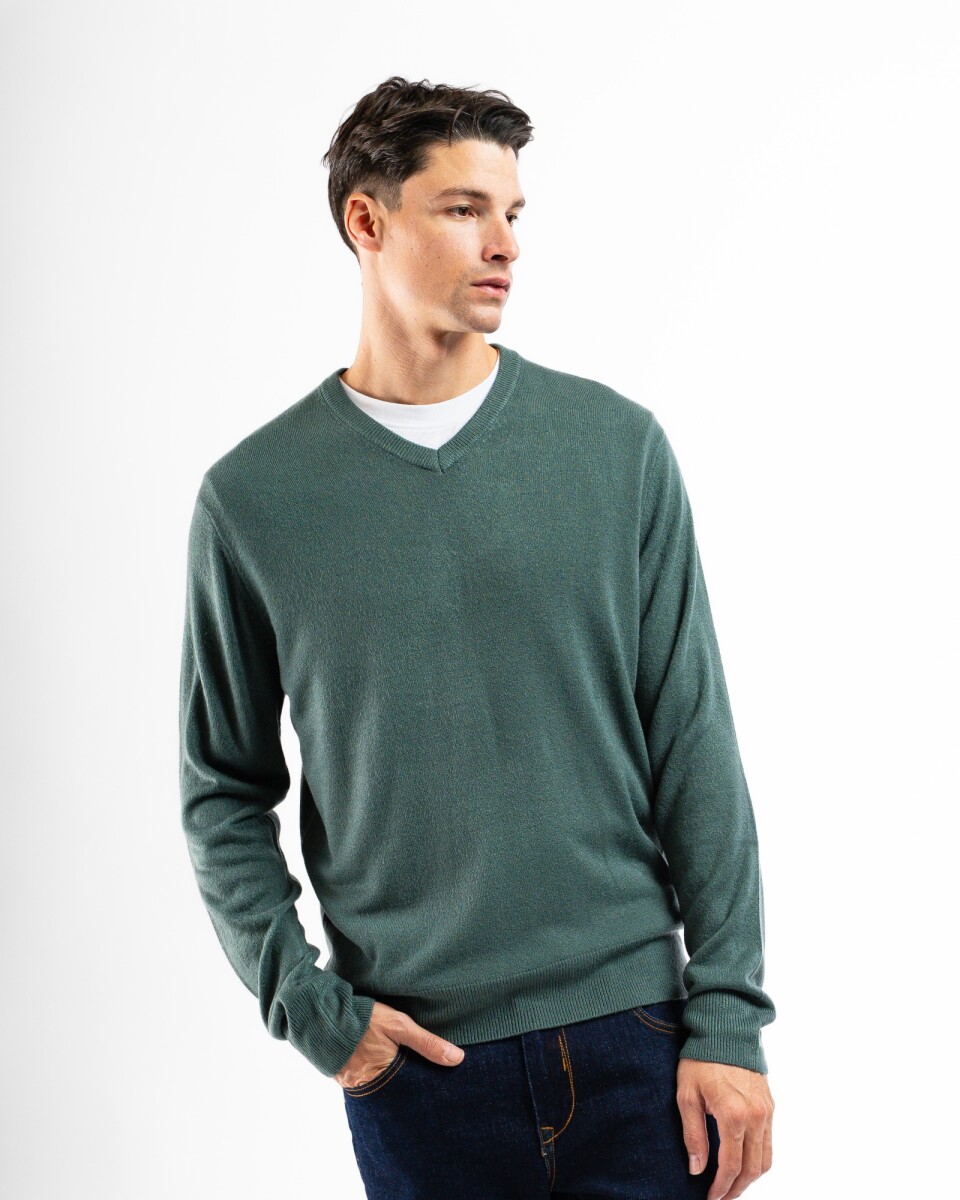 Buzo Cashmere Escote V - Verde Melange 