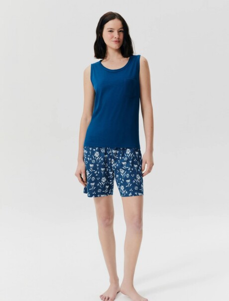 PIJAMA CON SHORT ESTAMPADO AZUL