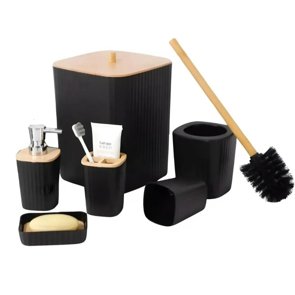 Set De 6 Piezas Para Baño En Bambú Negro