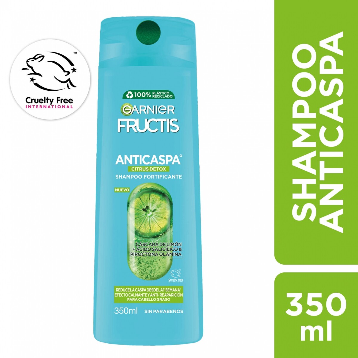 Garnier Fructis Shampoo Anti Caspa Citrus Detox 350 ml | Control de Caspa y Cabello Fresco