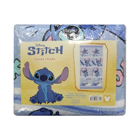 Colcha Infantil Stitch 1 Plaza 100% Microfibra AZUL