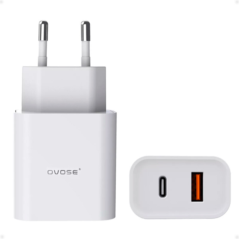 Cargador de Pared USB Tipo C PD 18W y 1 puerto USB A QC 3.0 OVOSE Cargador de Pared USB Tipo C PD 18W y 1 puerto USB A QC 3.0 OVOSE