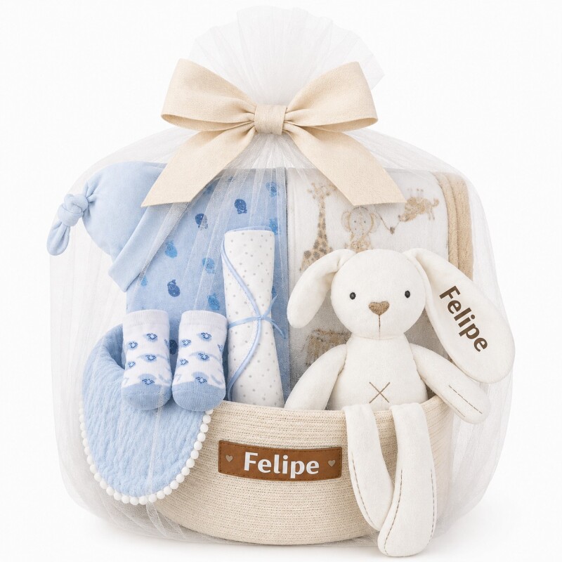 Cesta Nacimiento Cone-Cone Personalizada – Celeste Cesta Nacimiento Cone-Cone Personalizada – Celeste