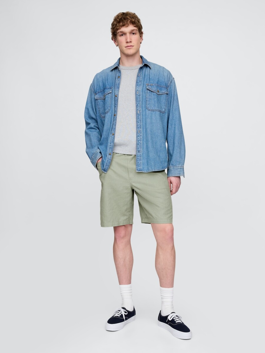 Short De Lino Con Elástico Hombre - Gasoline Green 