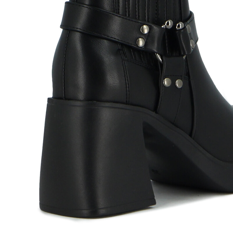 Darkness Bota Dama Caña Media Taco Cuadrado C/ Hebilla Y Elastico Negro