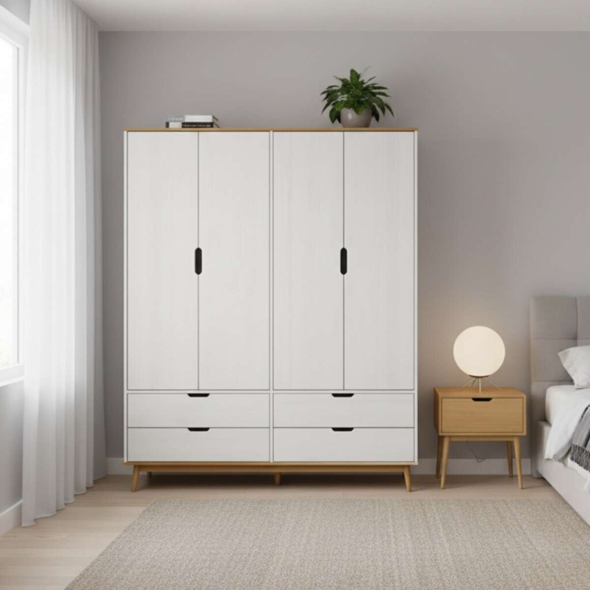 Ropero 4 Puertas 4 Cajones Li­nea Niordica - Roble/Blanco 