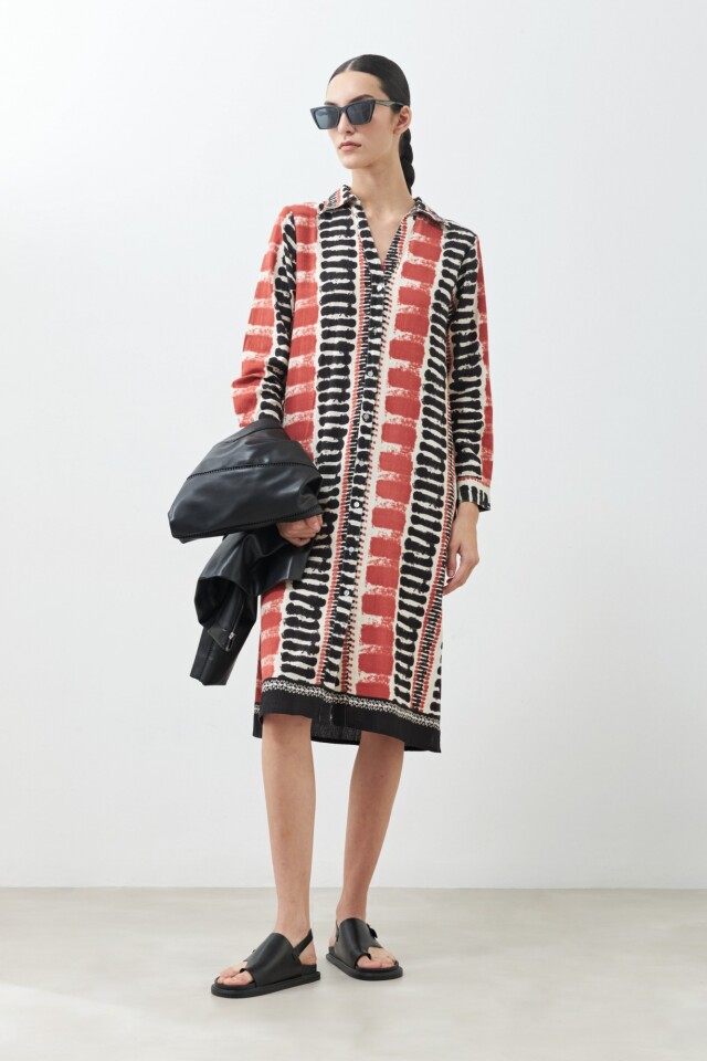 Vestido estampado abstracto beige