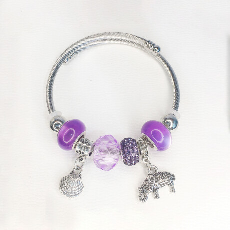 Pulsera Estilo Pandora Elefantes Violeta