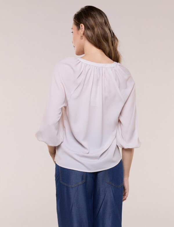 Blusa Gasa Escote V Manga 3/4 Abullonada BEIGE
