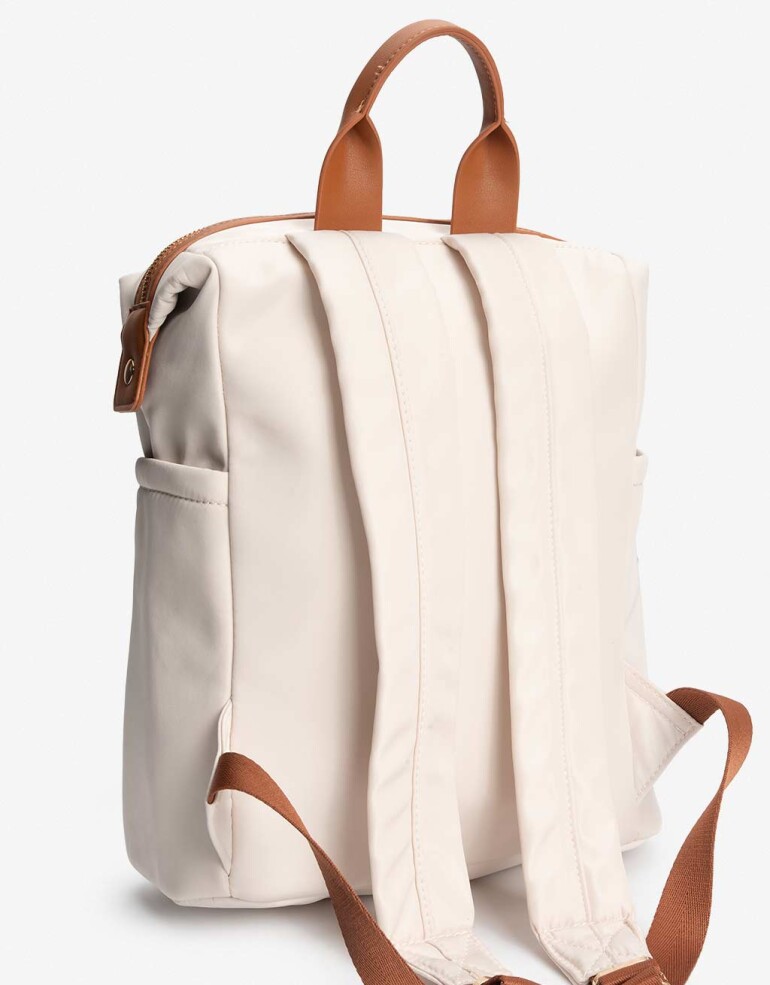 Mochilas Urbanas Mochila Con Cierre Y Bolsillos - Blanco Crema