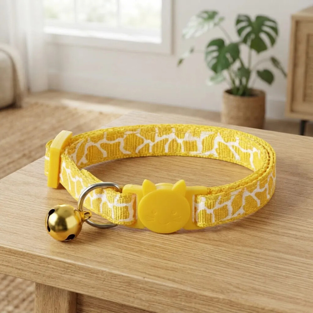 Collar Para Gatos Animal Print Con Cascabel AMARILLO