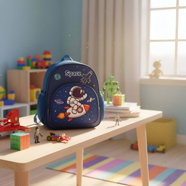 Mochila Escolar Reforzada 33x24cm 2 Bolsillos Astronauta Color Azul