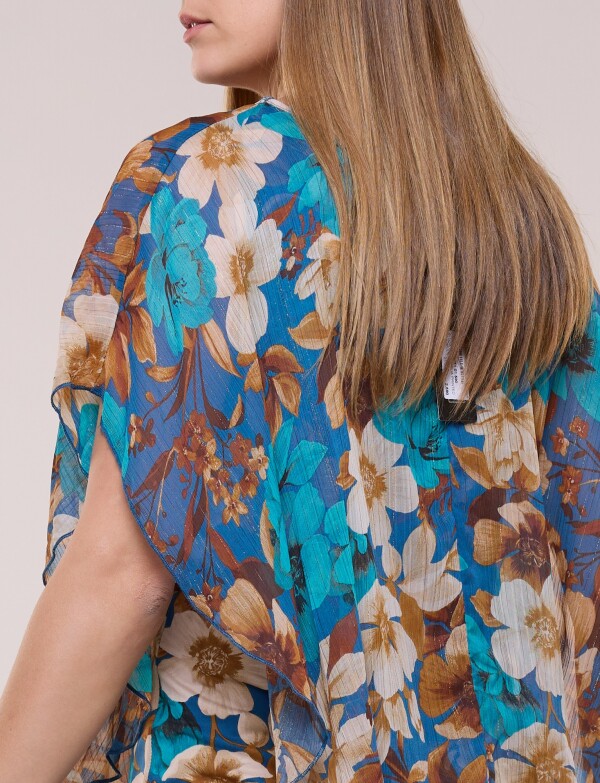 Blusa Gasa Estampada Floral Con Lúrex AZUL/MULTI