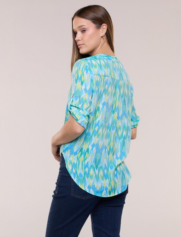 Camisera Estampada Ikat Con Nudo Frontal VERDE/MULTI