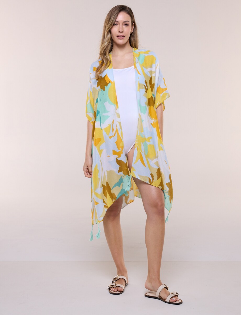 Kimono Flores - Multi/verde Agua 