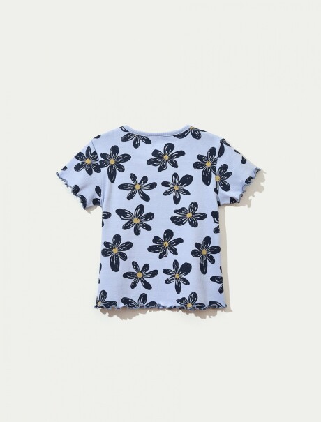 BLUSA CON ESTAMPADO EN TELA ACANALADA AZUL