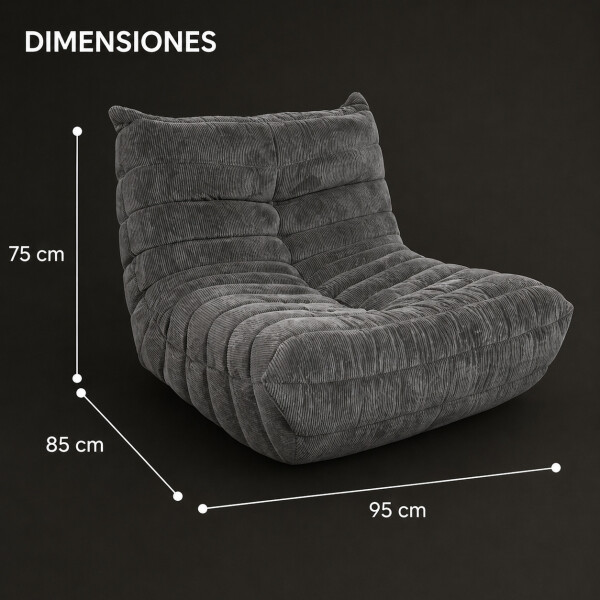 Sillón ComboHome Toggo 1 Cuerpo Lazy Sofa Puff Corderoy Gris 1