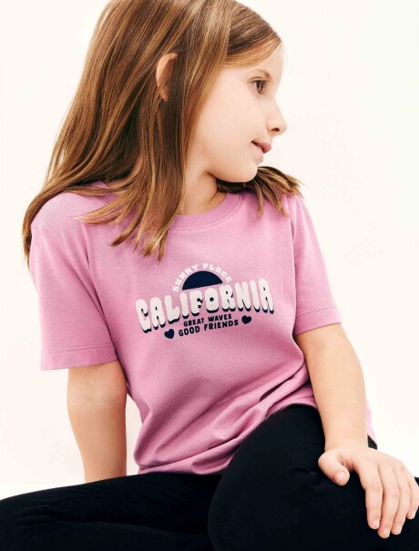 CAMISETA DE NIÑA MANGA CORTA ESTAMPADA ROSADO
