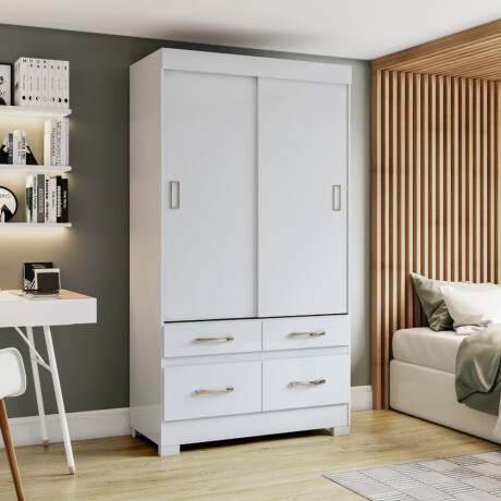 ROPERO 2 PUERTAS CORREDIZAS 4 CAJONES GUARDARROPA ARMARIO PLACARD CLOSET BLANCO