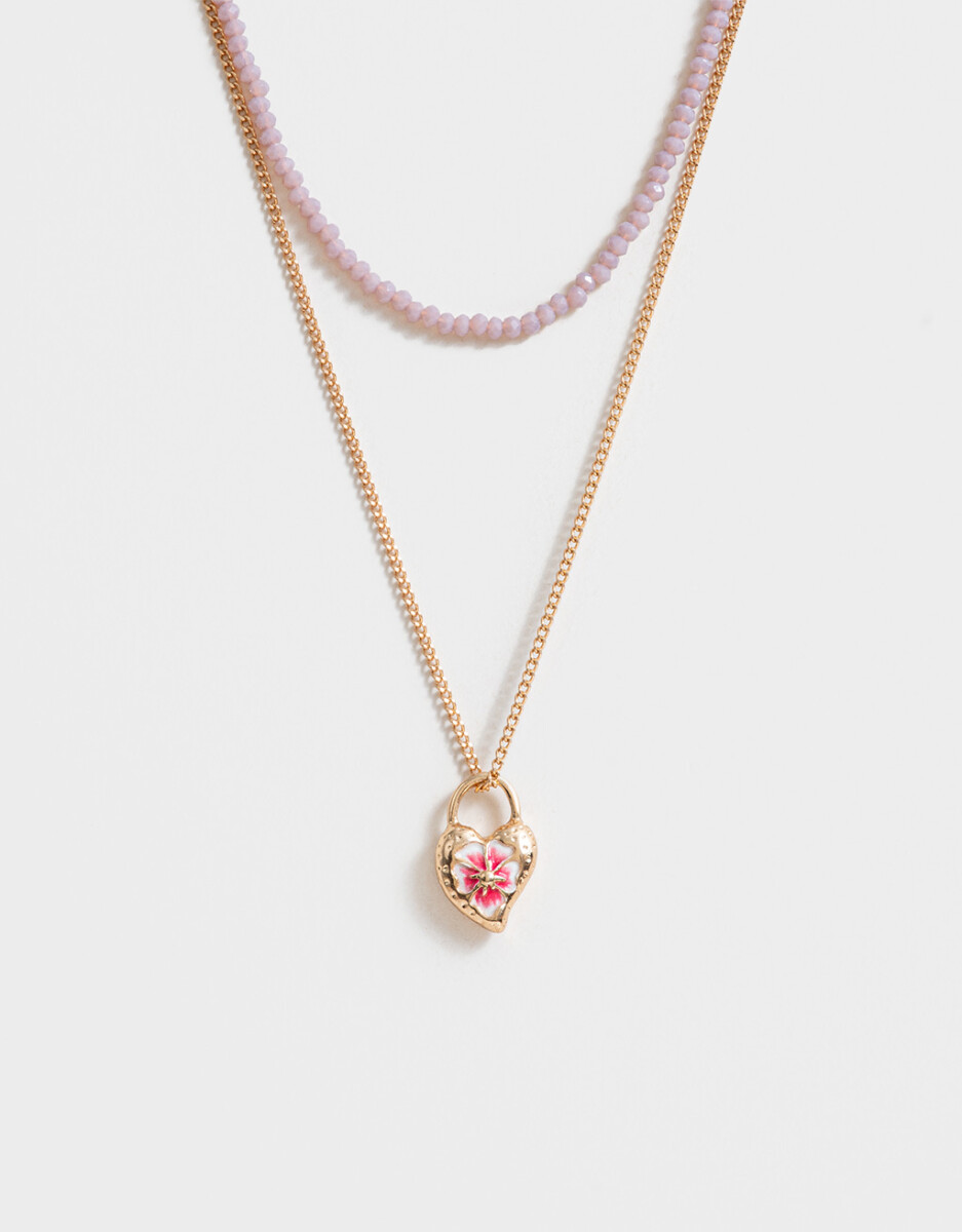 Collar Corto Beads Y Dije Corazón 