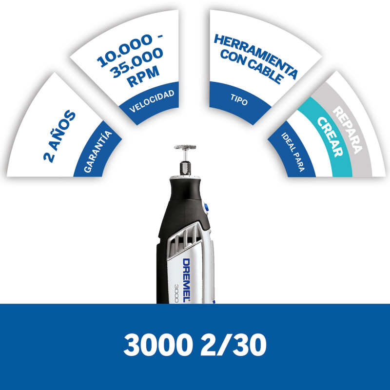 Minitorno Dremel 3000 con 2 acoplamientos y 30 accesorios 24 meses / Dremel Unica
