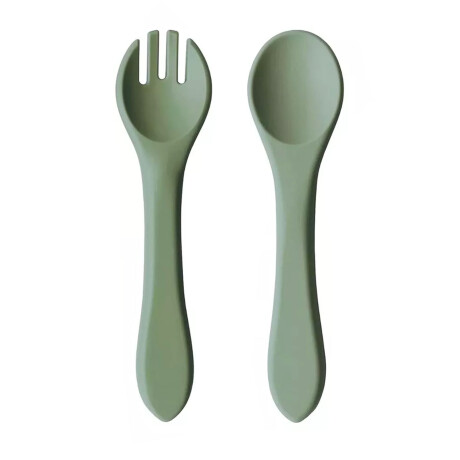 Set Infantil de Cubiertos con Cuchara y Tenedor en Silicona Verde