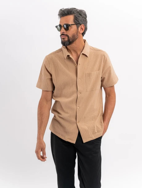 Camisa m/c bambula beige