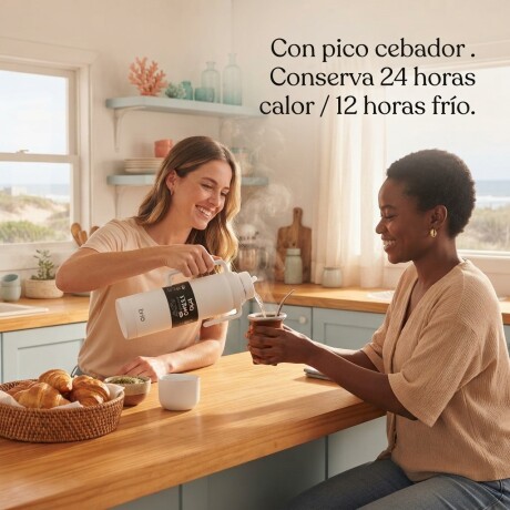 Termo brío premium 1 litro con pico cebador en acero inox Blanco