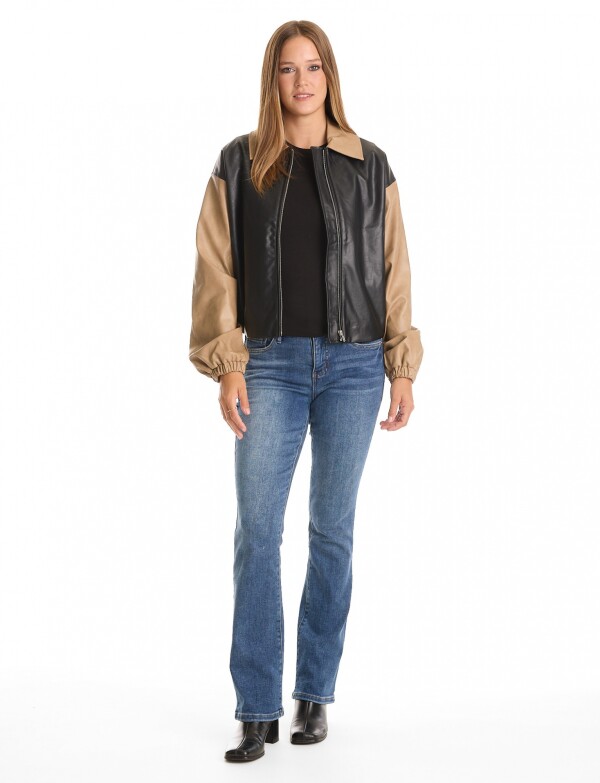 Chaqueta Bomber NEGRO/TOSTADO