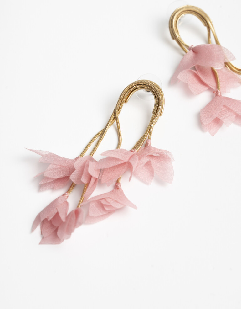 Aros Colgantes Largos Cordón Aros Colgantes Pétalos De Tela - Rosa Viejo