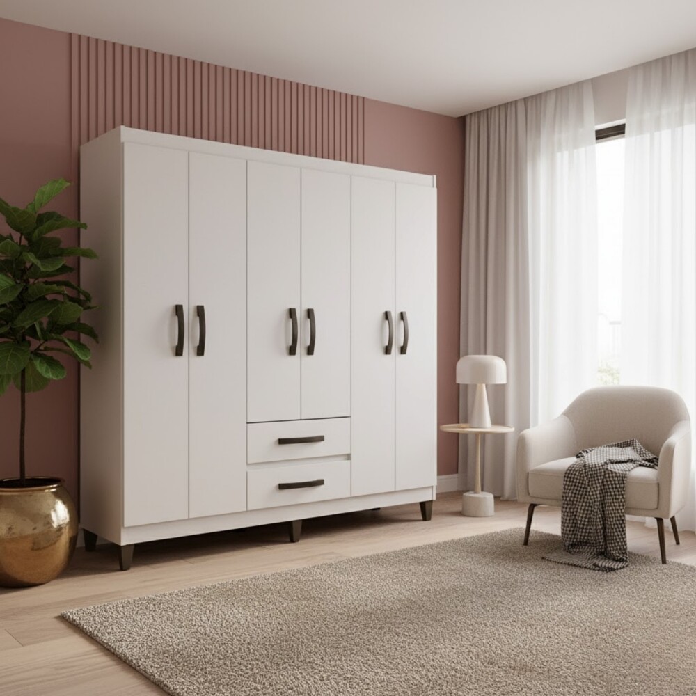 ROPERO GUARDARROPA ARMARIO CLÓSET PLACARD 6 PUERTAS 2 CAJONES BLANCO