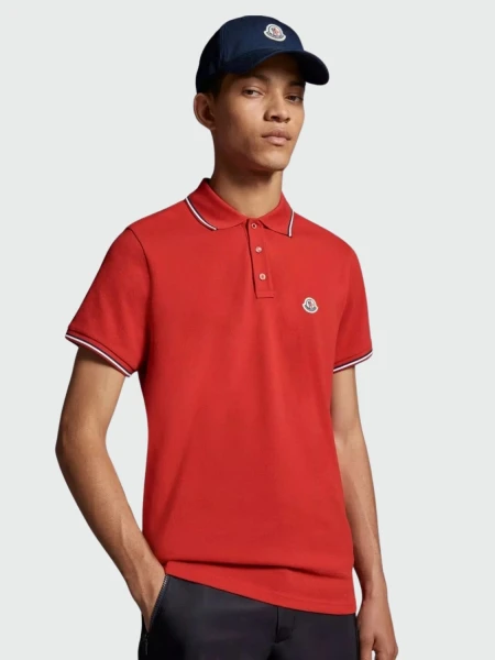 Moncler -Remera polo de algodón manga corta Rojo