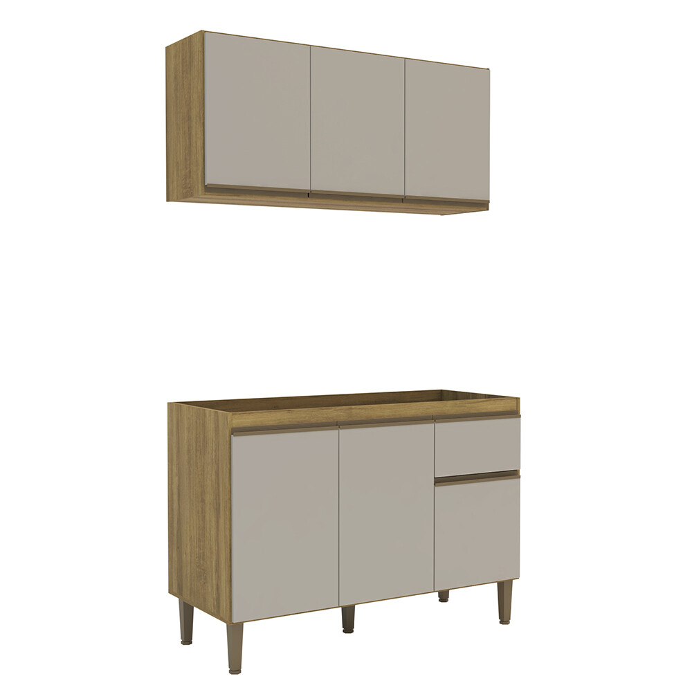 MUEBLE BAJO MESADA + AÉREO MODELO MARGARIDA COLOR MIEL/MARROC 1200 MM DE LARGO Mueble Bajo Mesada + Aéreo Modelo Margarida Color Miel/marroc 1200 Mm De Largo