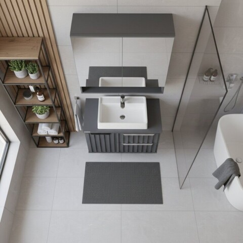 Mueble de Baño Suspendido Cecília (60cm) | Diseño Ripado, Bacha Cuadrada y Botiquín Mueble de Baño Suspendido Cecília (60cm) | Diseño Ripado, Bacha Cuadrada y Botiquín