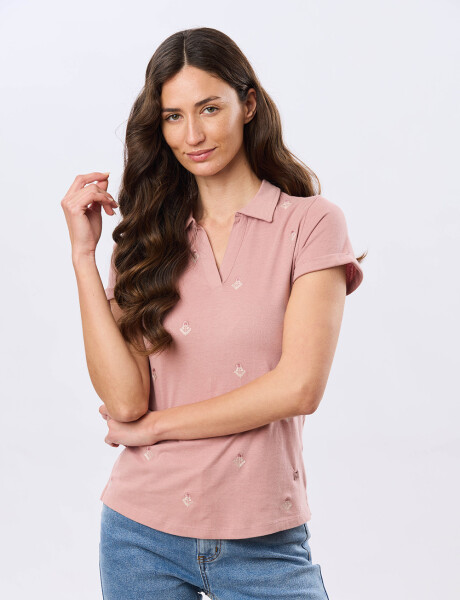 REMERA POLO BORDADA DE ALGODÓN Rosado