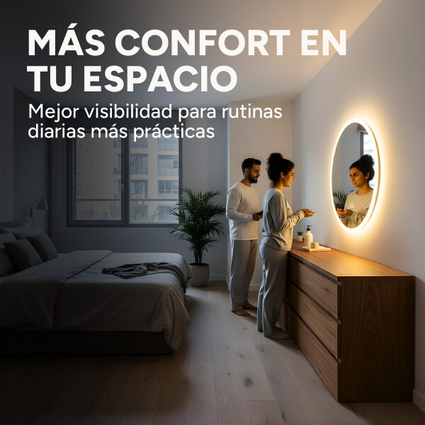 Espejo Redondo Baño Táctil 3 Modos Luz Retroiluminado 60 Cm Circular