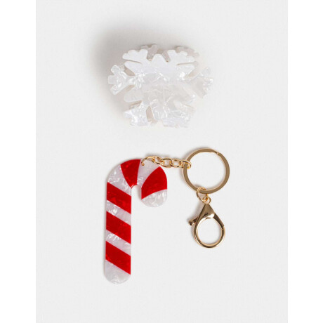 Set De Llavero Y Broche Navidad Combinacion Tricolor