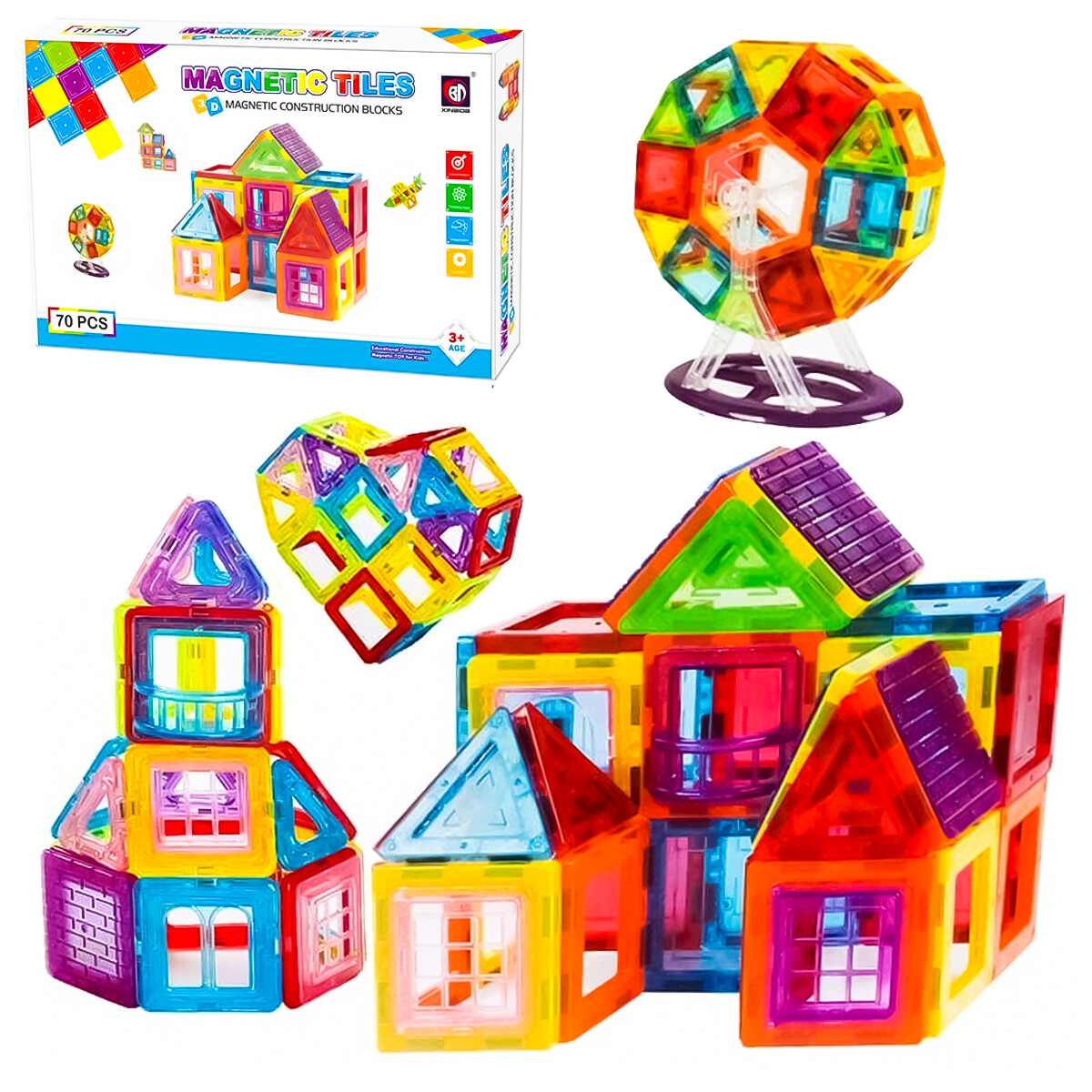 Juego Bloques Magnéticos 70 Pcs Juguete Construcción 